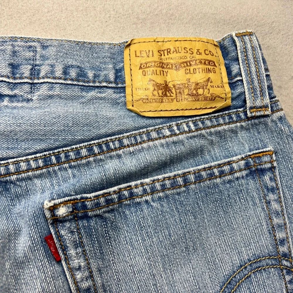 VTG Levis 527 Low Bootcut Jeans Mens 36x32 Light Wash Denim Blue Big Patch